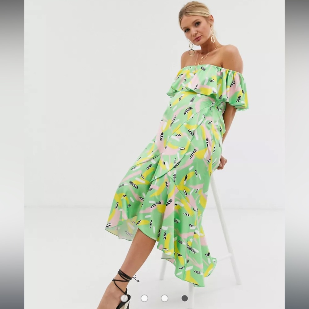 Flounce London Satin Bardot Dress Size 4